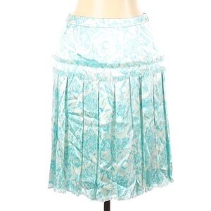 Oscar De La Renta Silk Pleated a line mini skirt aqua blue